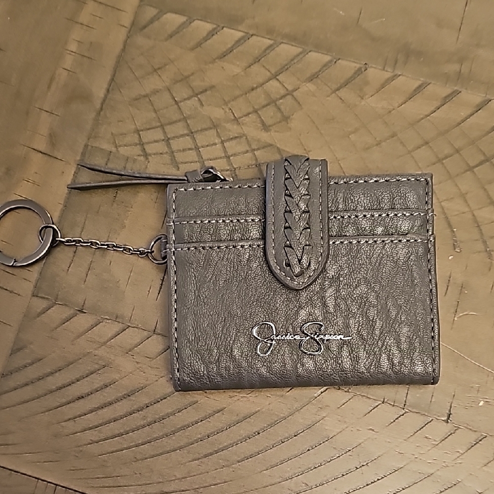 Jessica Simpson Gray Leather Keychain Wallet